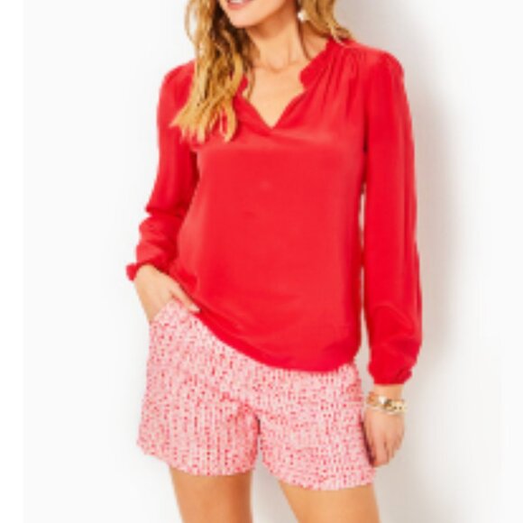 NWT Lilly Pulitzer XL Gianna Long Sleeve Silk Blouse Top Amaryllis Red - Picture 1 of 4